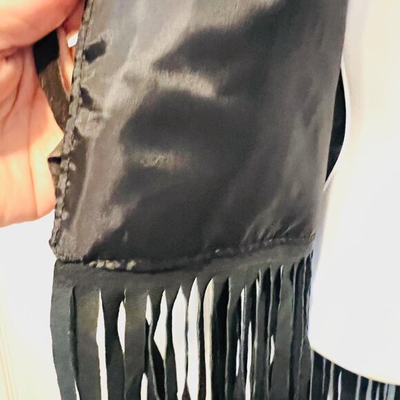 Learsi Women's Black Leather Suede Fringed Moto Vest-Sz. Large-Tie Closure- - Picture 13 of 16